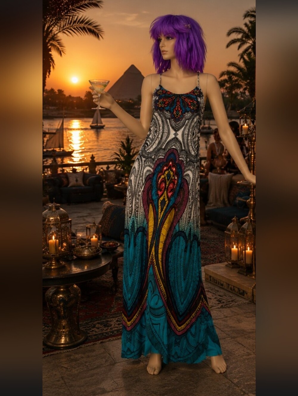 Bohemian Maxi Dress in Teal Multicolor by The Pyramids